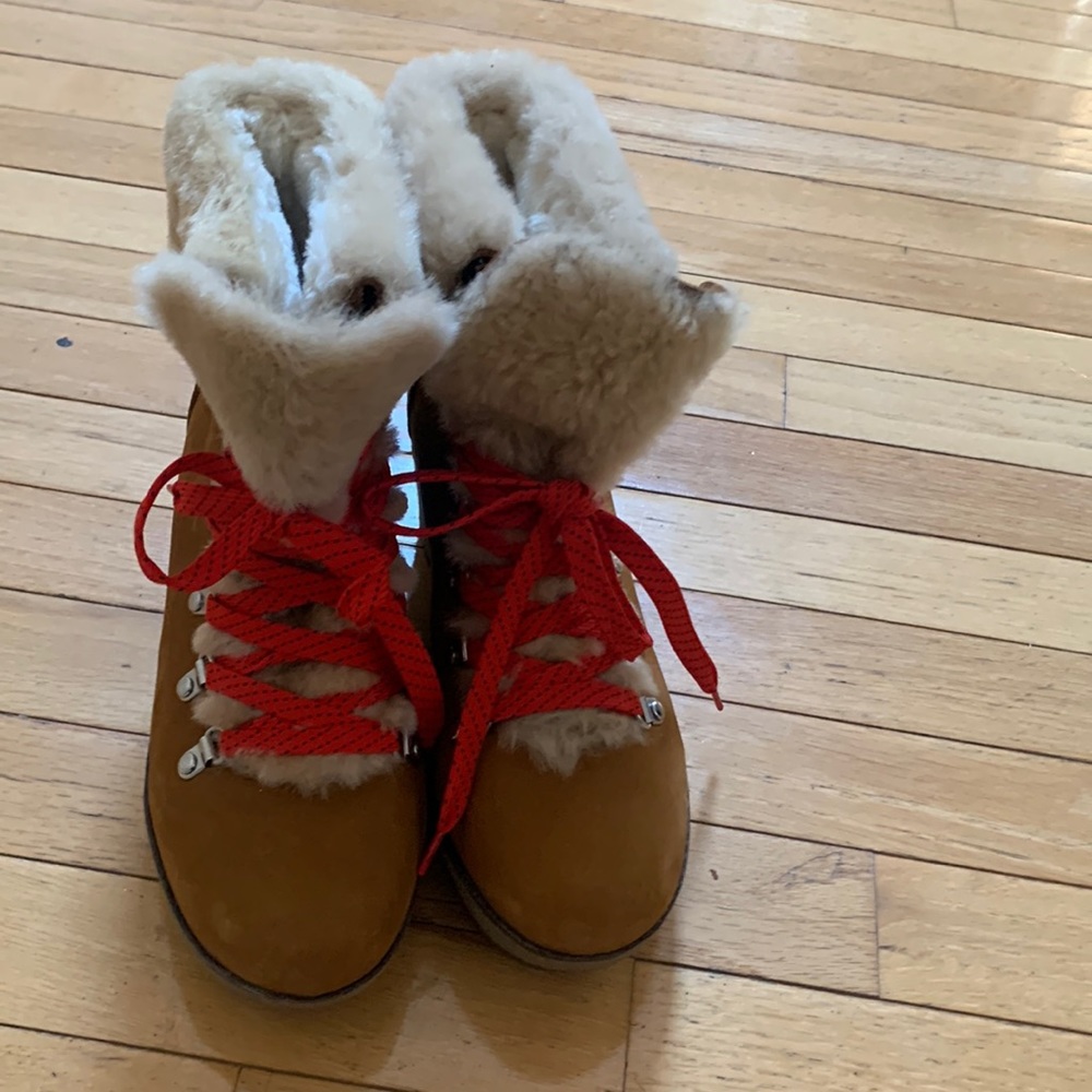 J. Crew Brown and Red Wedge Boots